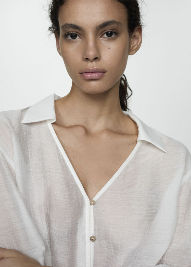 MANGO Flared-sleeve blouse with bow Natural white