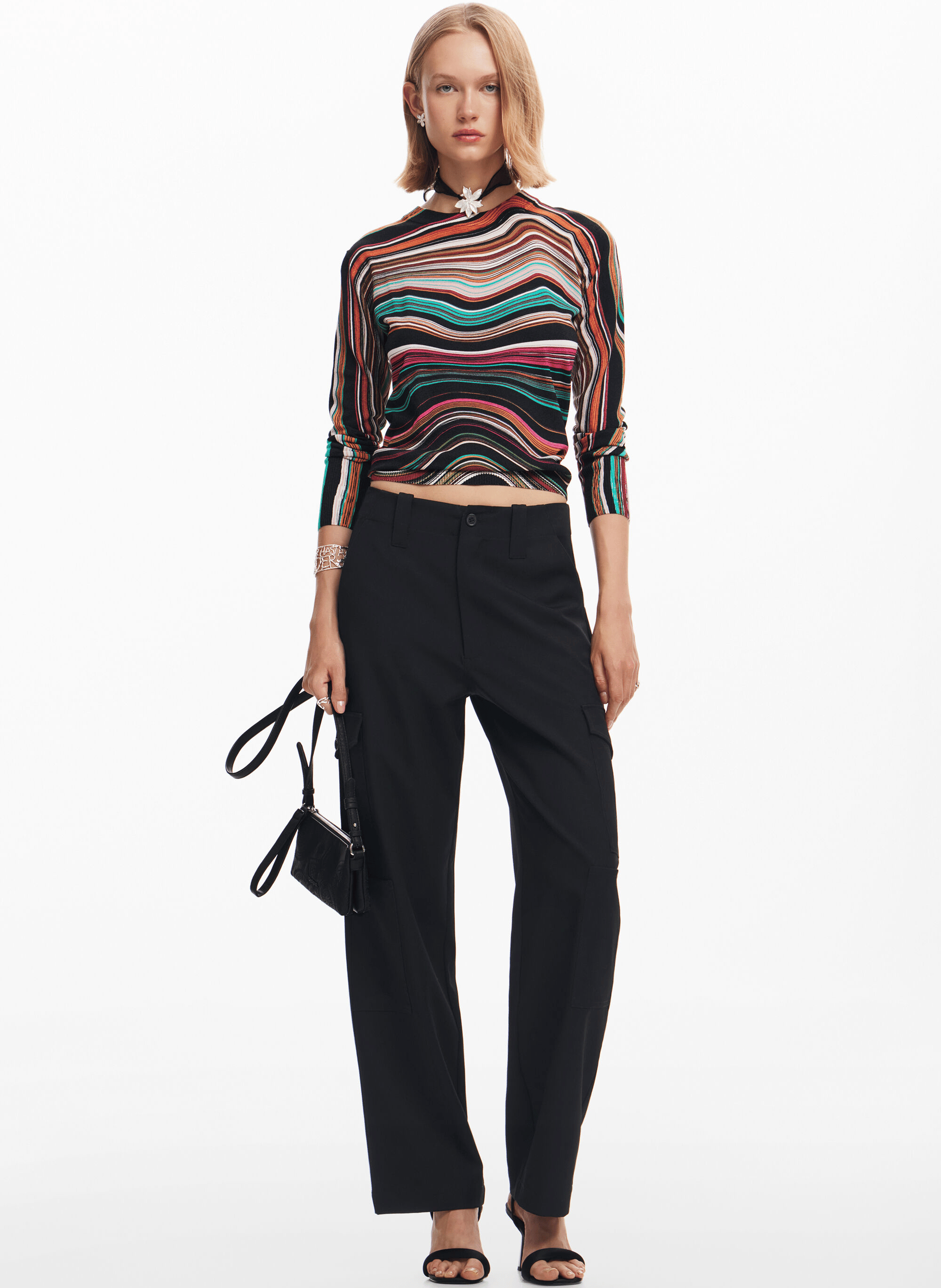 Pull col rond droit imprimé | Multicolore