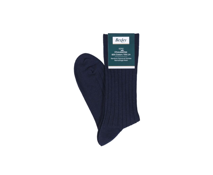Chaussettes homme coton lin avec côtes Marine