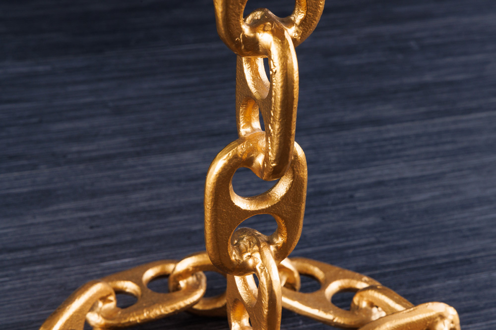 Design Beistelltisch CHAINS 55cm gold Mangoholz handmade Metall rund Kettengestell massiv