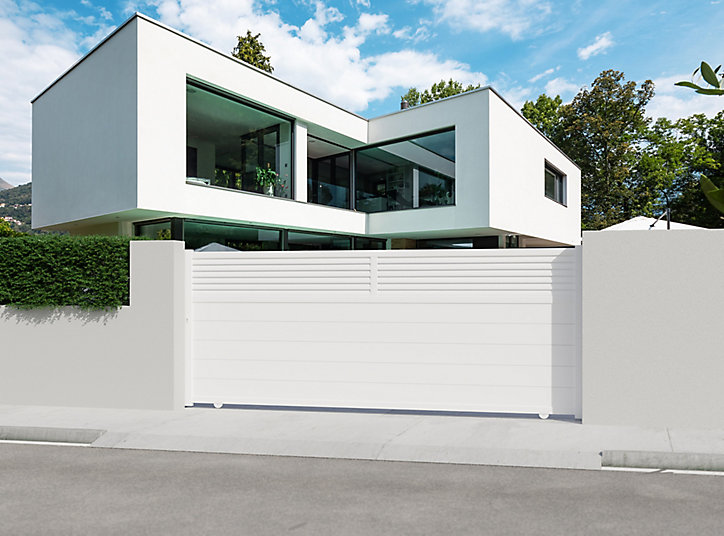 Portail coulissant aluminium Nazaré blanc - 410 x h.163,4 cm
