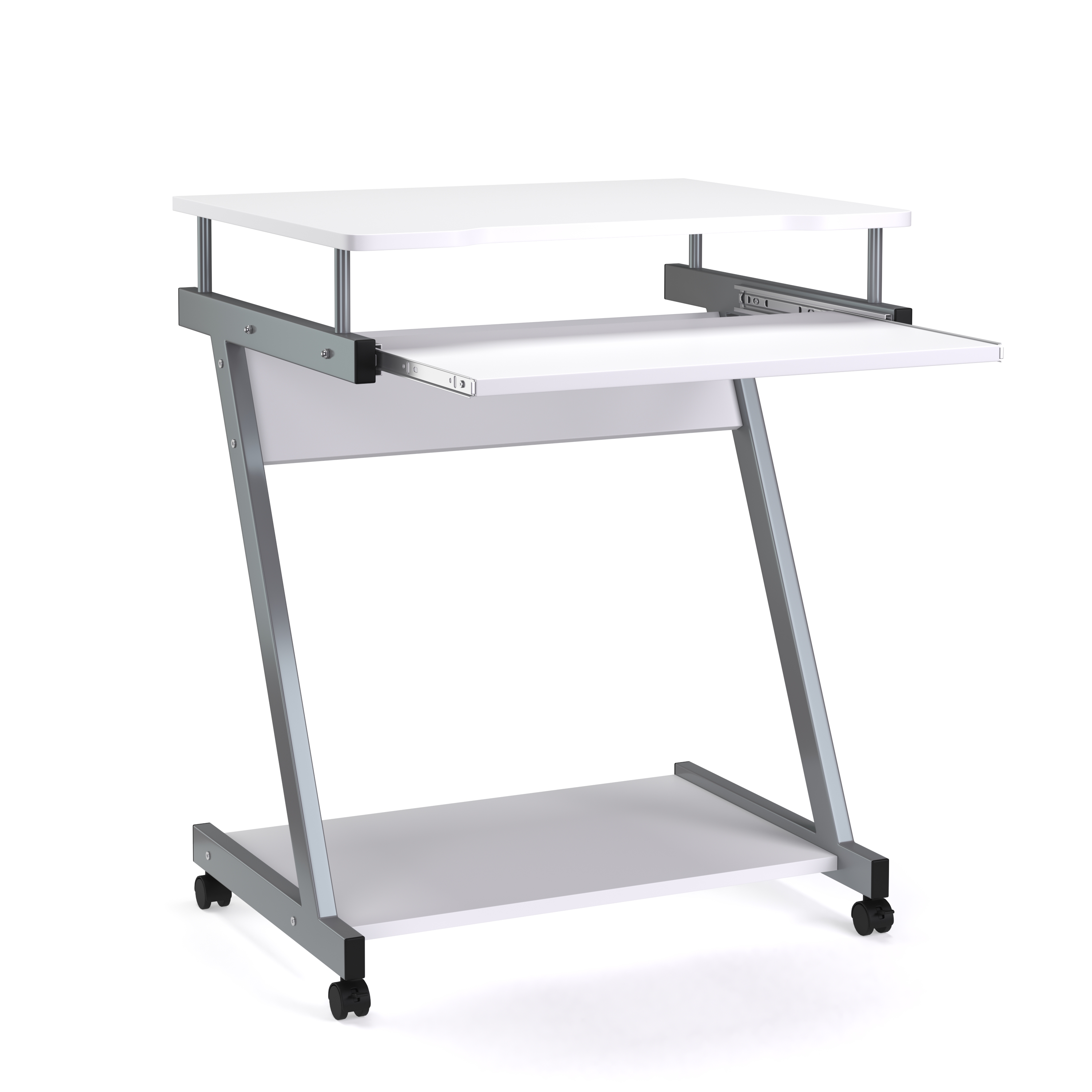 Schreibtisch ALVARO auf Rollen mit Tastaturauszug weiss