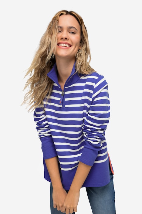 Sweatshirt, Ringel, Troyerkragen, Langarm, OEKO-TEX