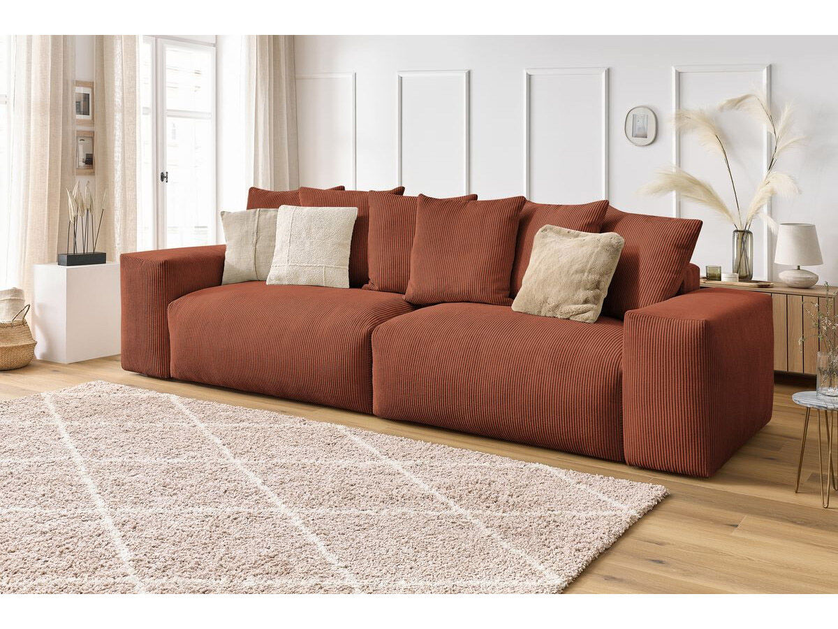 Bobochic Canapé 4 places moelleux voltaire velours côtelé orange - 320x124x75 cm
