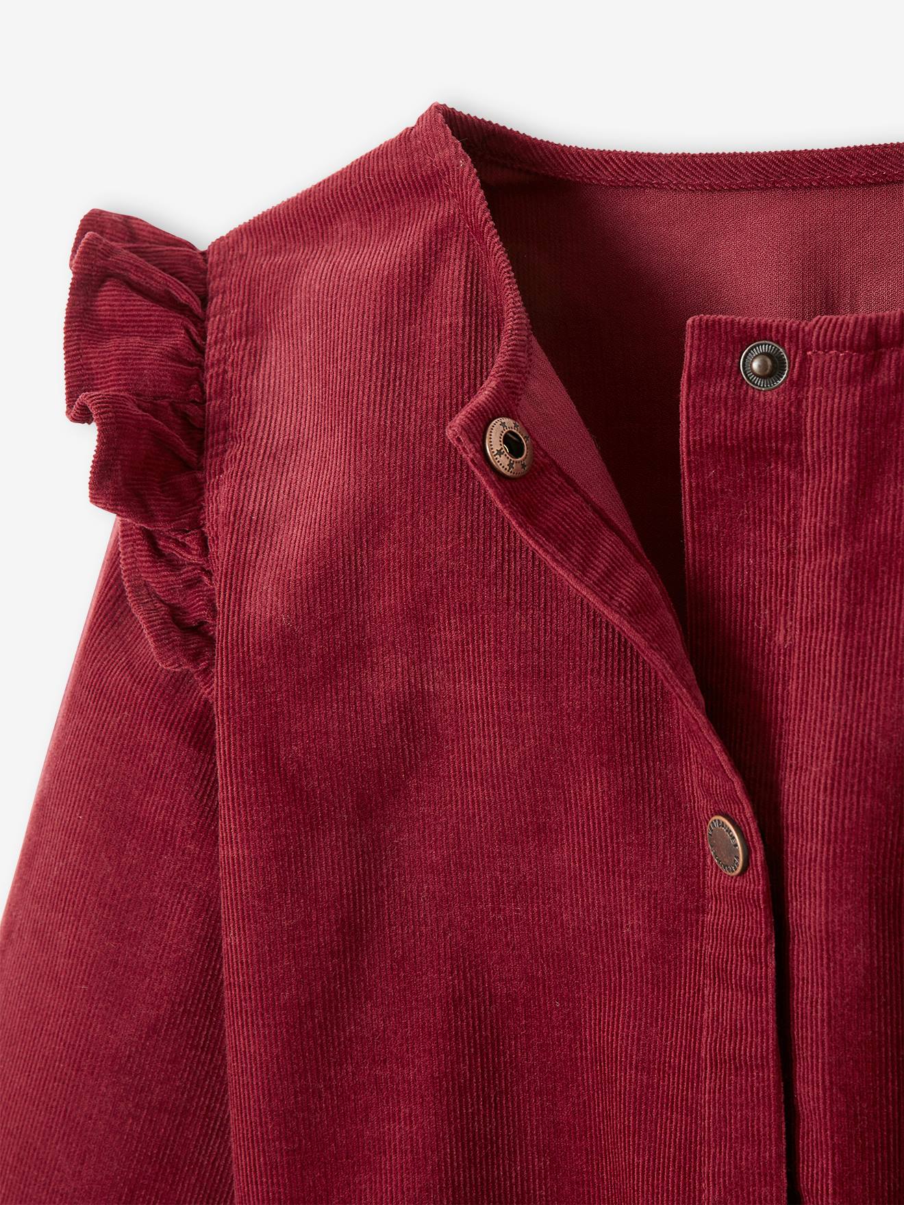 Macacão curto de veludo com babados, para meninas, vermelho escuro liso