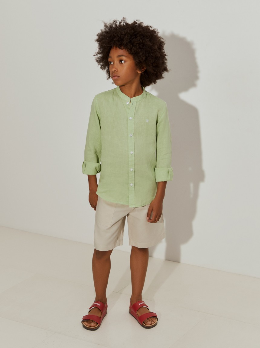Camisa de linho gola mandarim