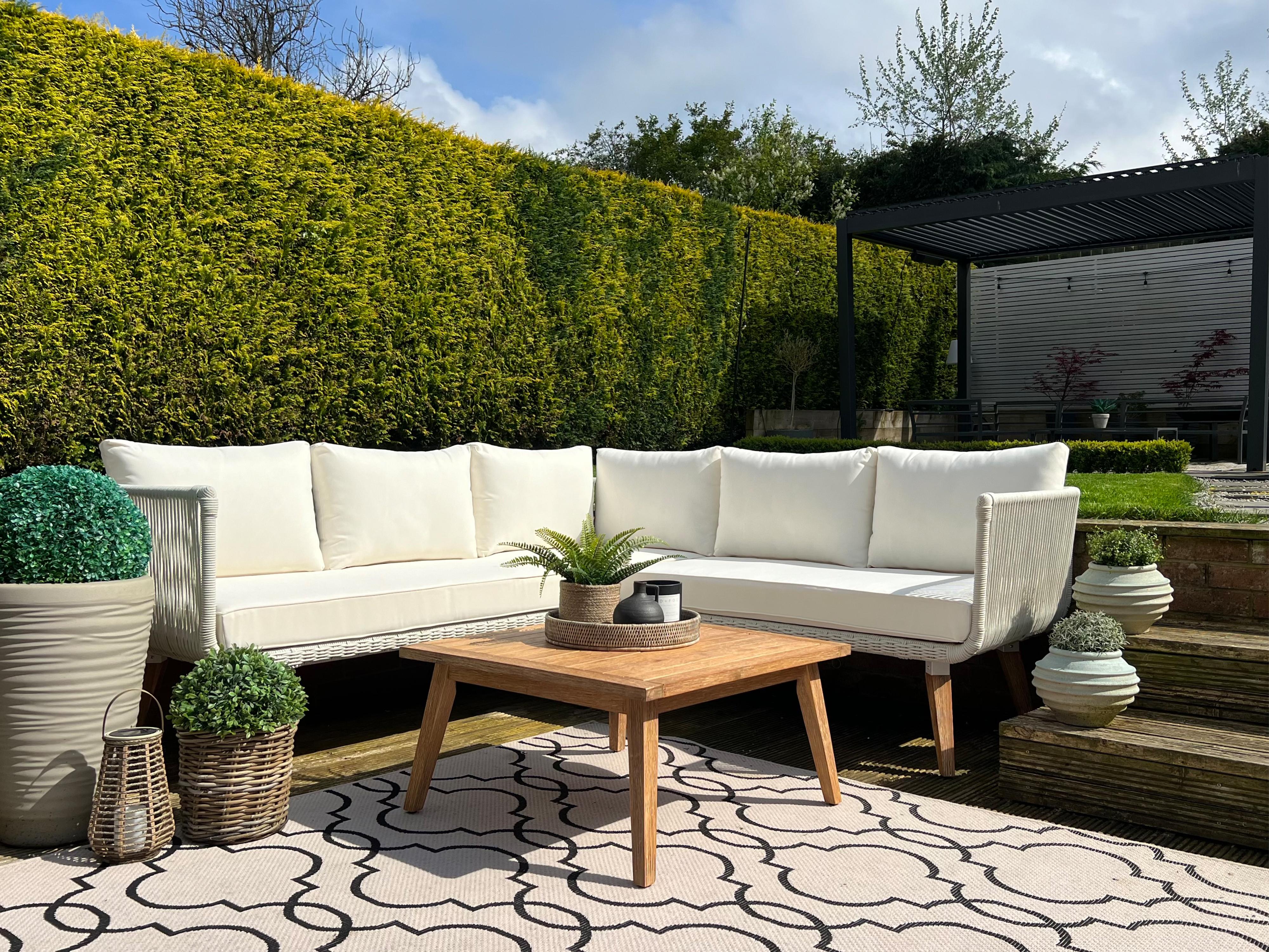Tuin hoekloungeset met tafel 5-zits ALCAMO linkszijdig Acaciahout Lichtbeige