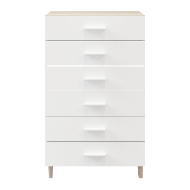 Commode sur pieds blanche et effet chêne 6 tiroirs GoodHome Atomia H. 123,5 x L. 75 x P. 45 cm