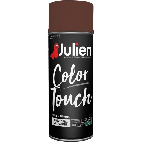 Peinture satinée multi-supports Color Touch Julien - Aérosol de 400 ml, brun châtaigne RAL 8016