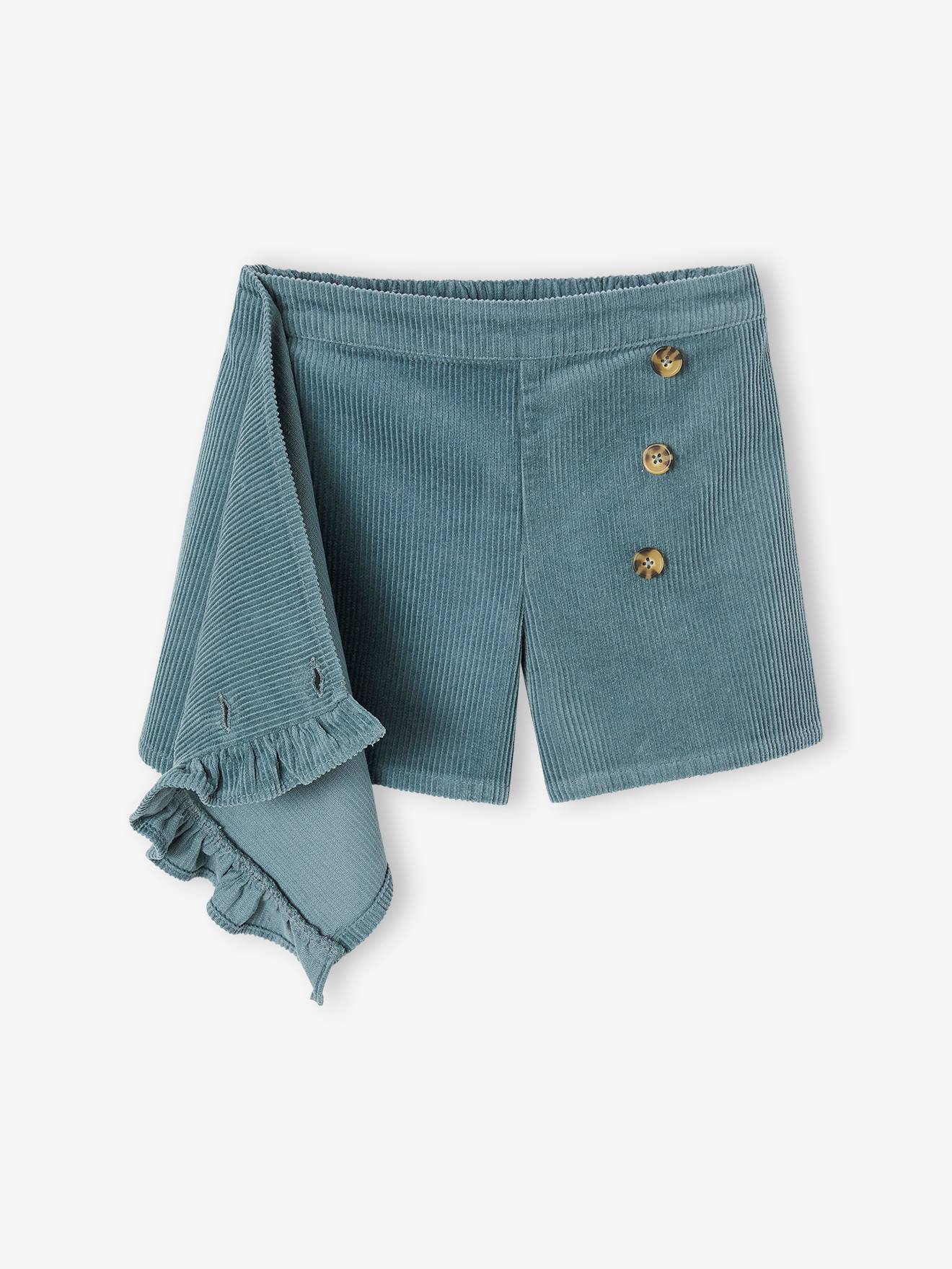 Saia/shorts de veludo cotelê roxo com efeito cruzado para meninas