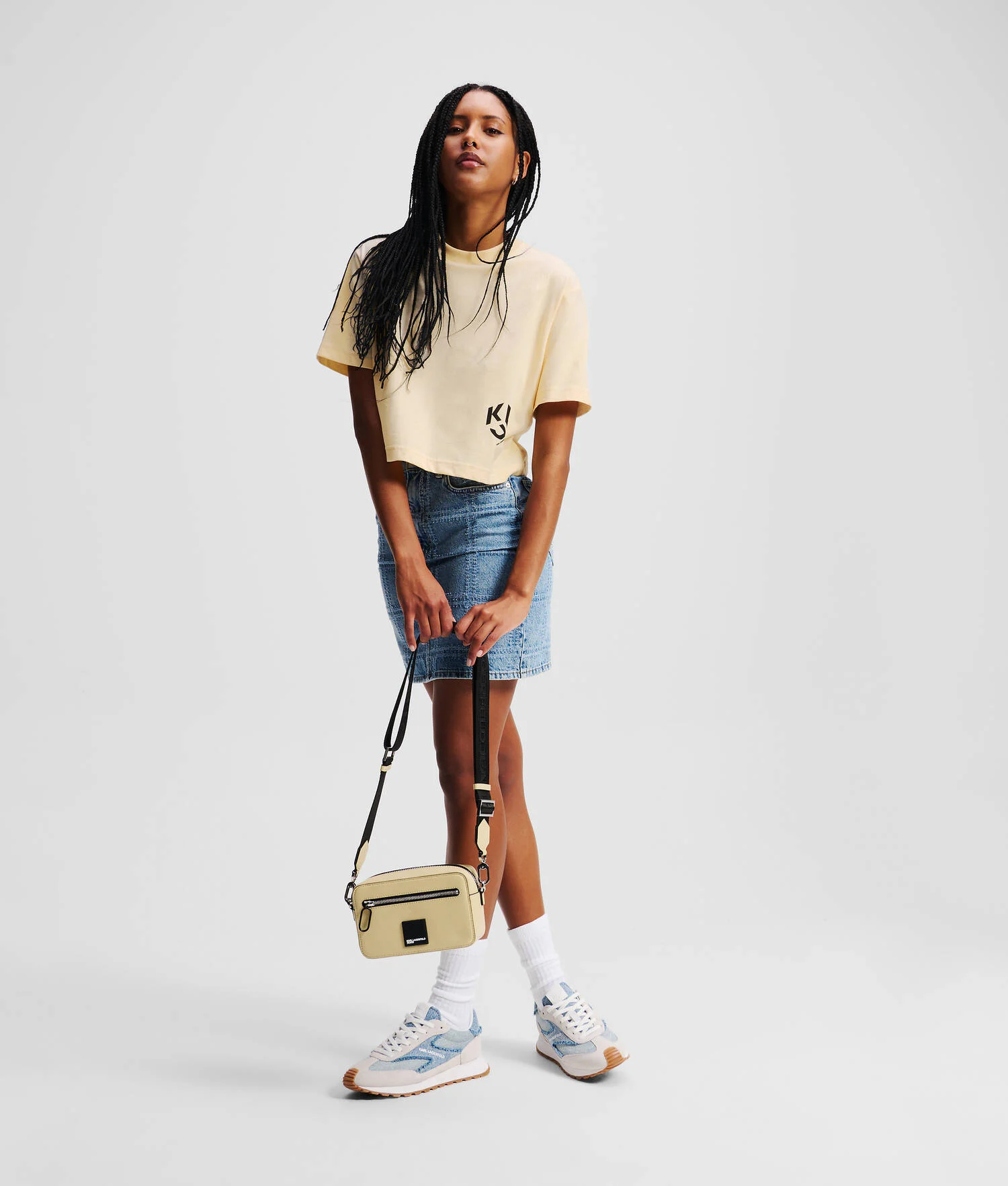 T-SHIRT CROPPED KLJ MONOGRAM - Frêne de bois