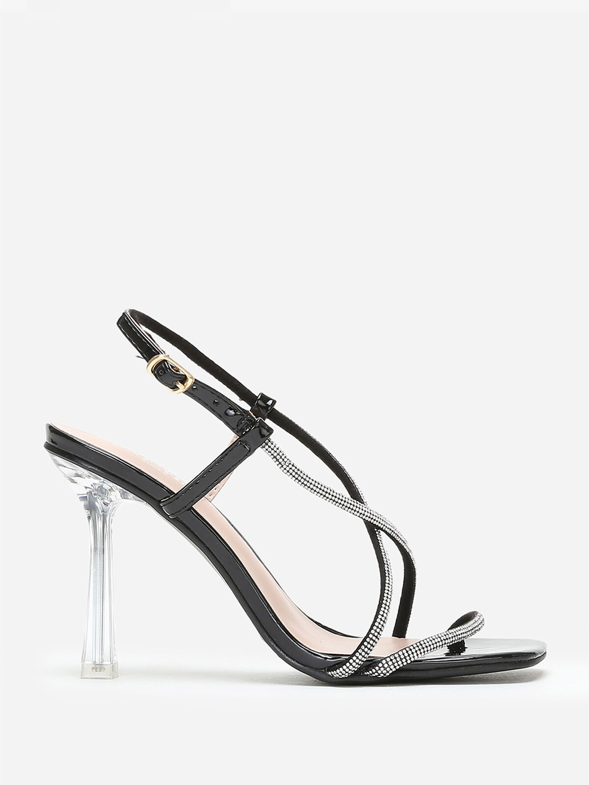 Sandales à talon transparent et strass- Noir