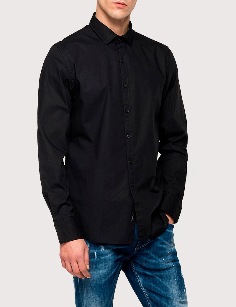 REPLAY CHEMISE SLIM MANCHES LONGUES HOMME NOIRE