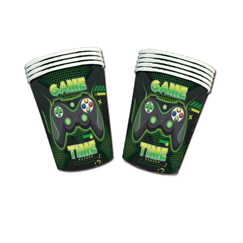 (51-tlg. Set) Einweg Geschirr Kinder Party Tisch Deko inkl. Teller / Tischdecke / Servietten / Papp Becher - Game Time