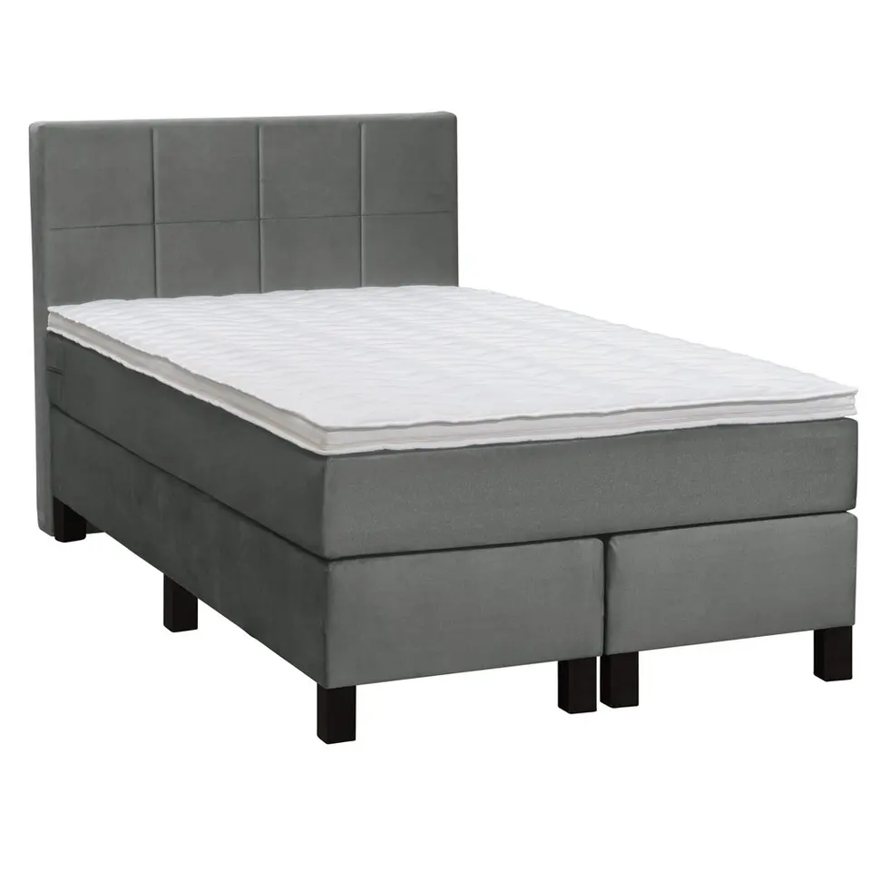 Boxspring Liv geblokt - grijs - 120x200 cm - vierkante poot
