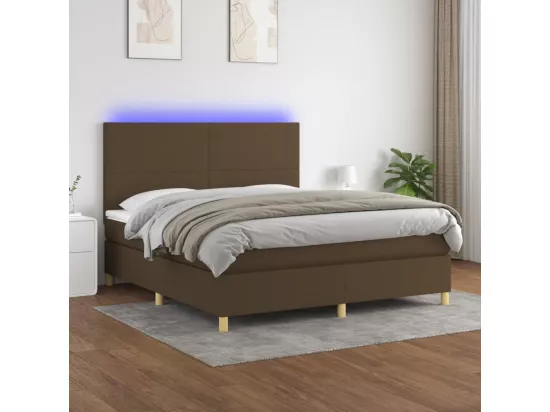 Sommier tapissier matelas et LED Marron foncé 180x200cm Tissu