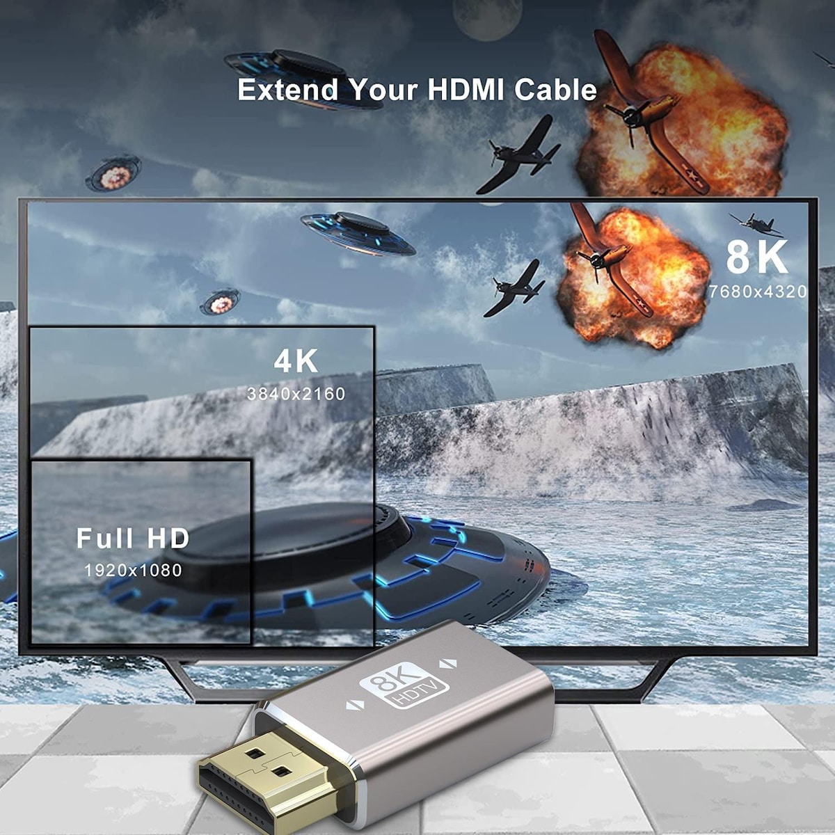 NÖRDIC HDMI-adapter hann til hunn 8K60Hz 4K120Hz Dynamic HDR 48Gbps eARC