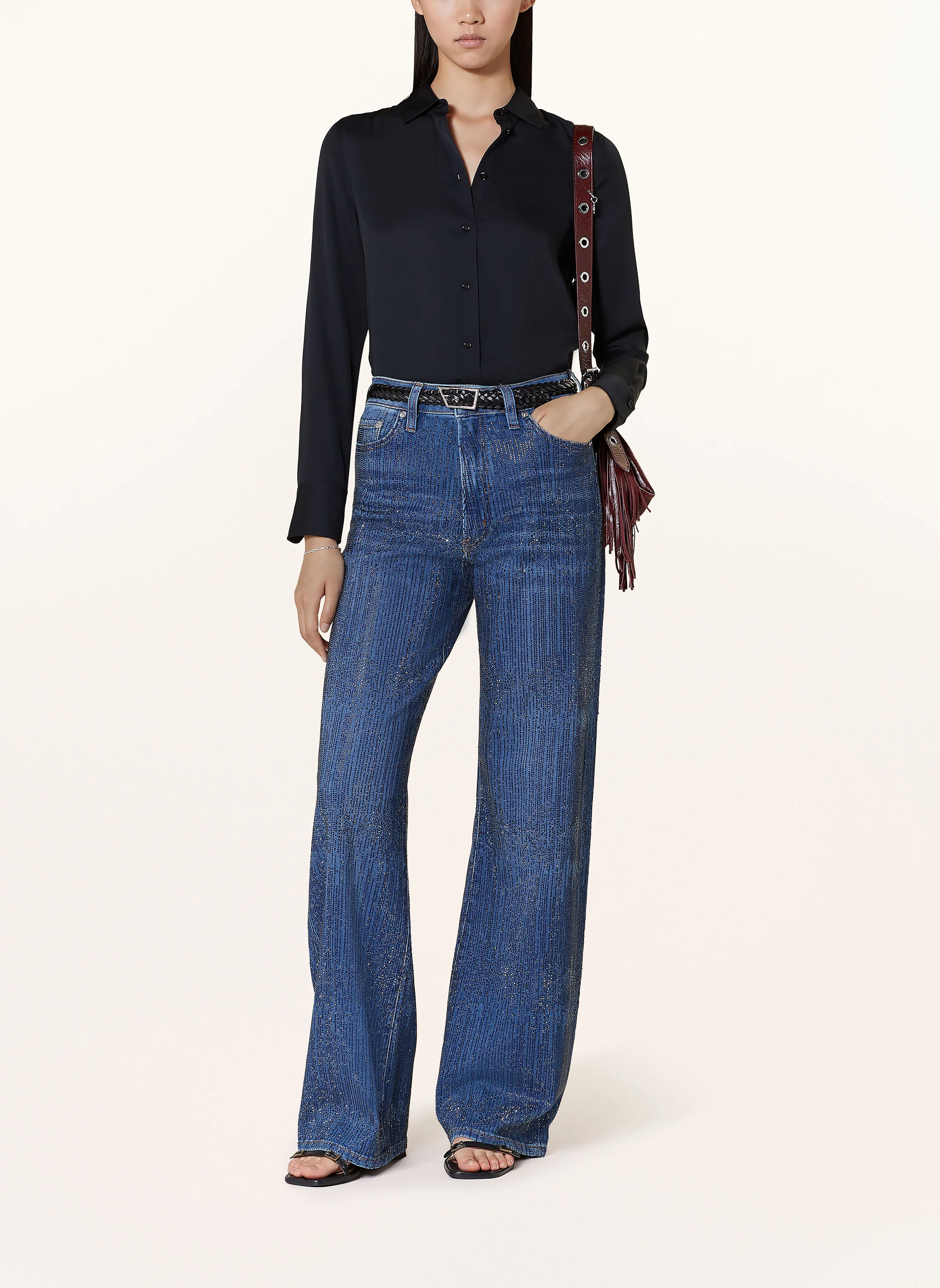 maje Straight Jeans mit Schmucksteinen