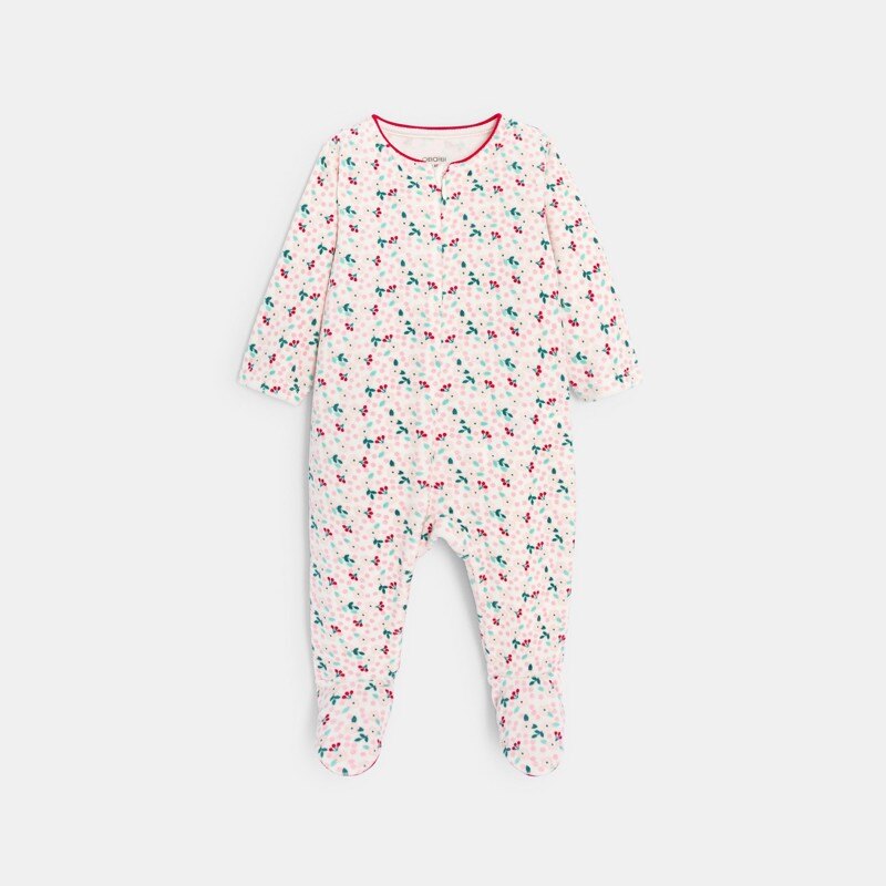 Dors-bien zippé velours fleuri bébé fille Blanc