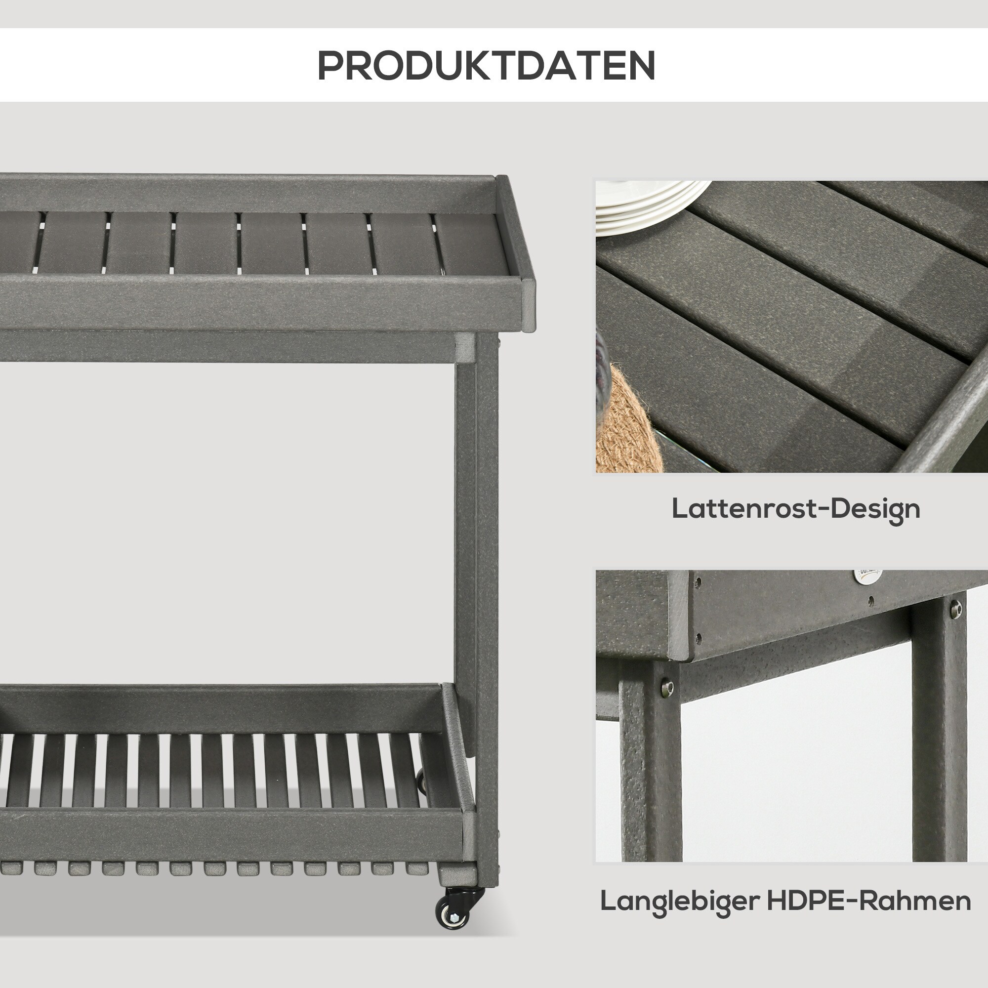 Outsunny Servierwagen mit Handtuchhalter grau 87L x 50B x 80H cm