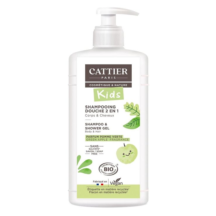 Gel douche Shampooing démêlant 2 en 1 500ml Parfum Pomme verte Cattier