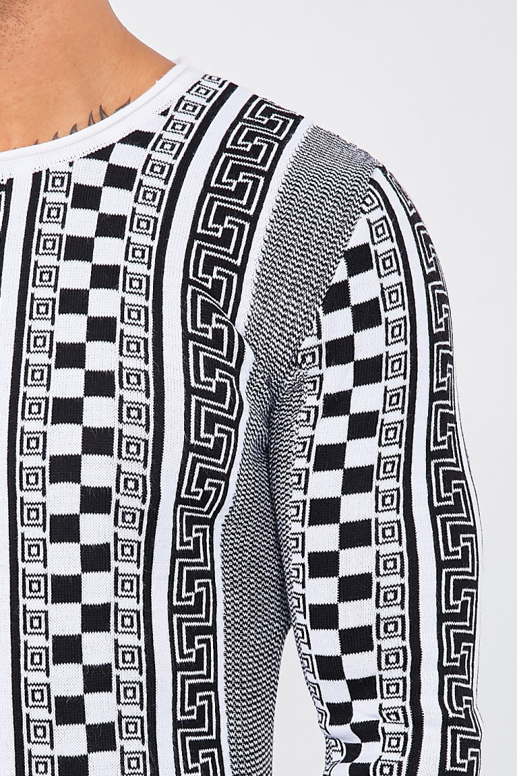 Pull en maille blanc à motifs noirs