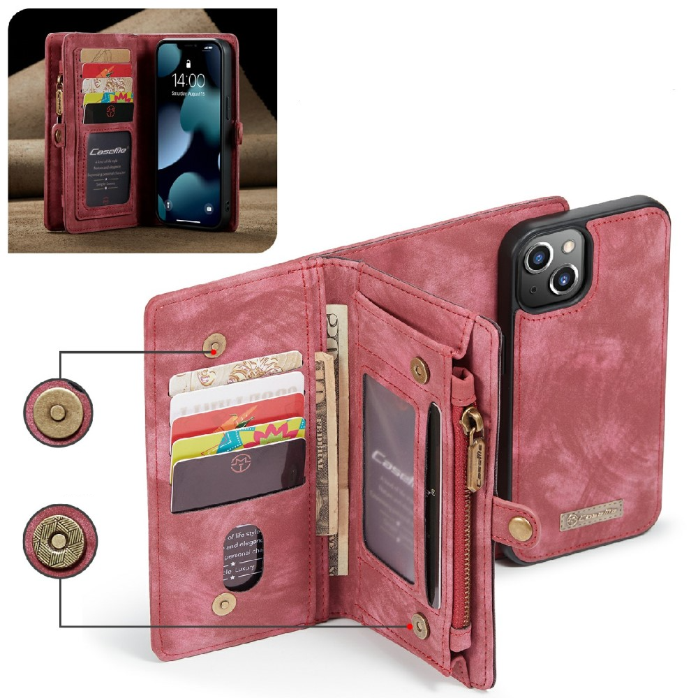 iPhone 13 2in1 Leder Tasche   Magnet Hardcase Karten Etui - Rot