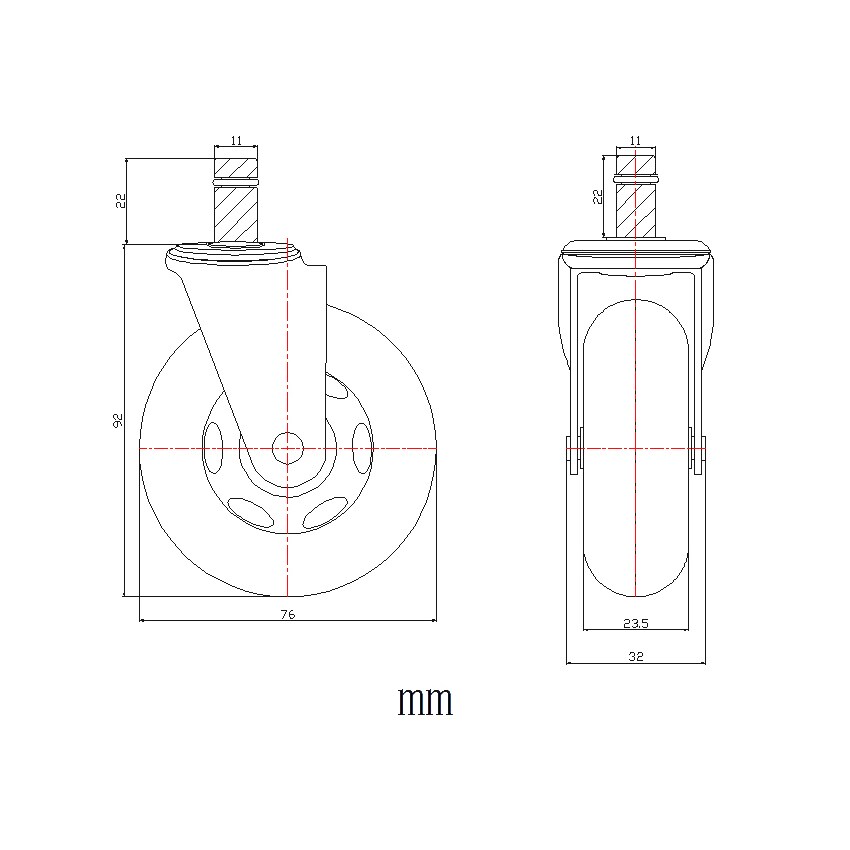 Stuhlrollen 5x ROLO SKATE CT 11mm/75mm 100 % Polyurethan hjh OFFICE