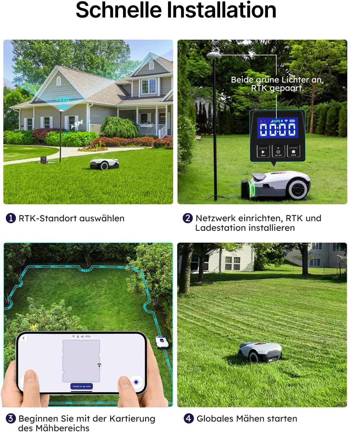 ANTHBOT Genie 600 Mähroboter mit Einfacher Garage, Ohne Begrenzungskabel, RTK & 4-Kamera-Vision, KI-Hinderniserkennung, Präzise Navigation, Smarte App-Steuerung, Max. 900 m²