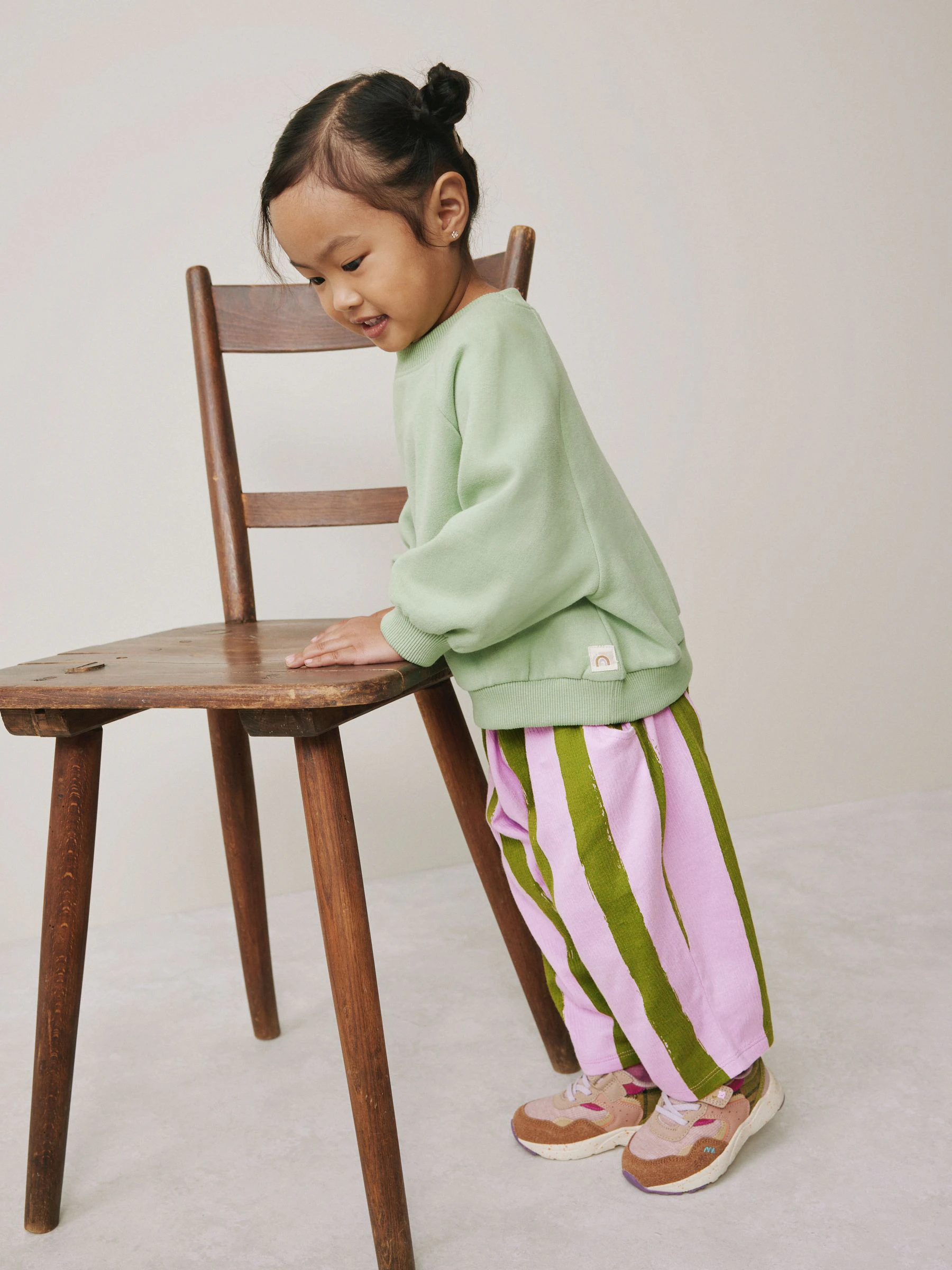Roze-groen gestreept - Barrel Trousers (3mths-7yrs)