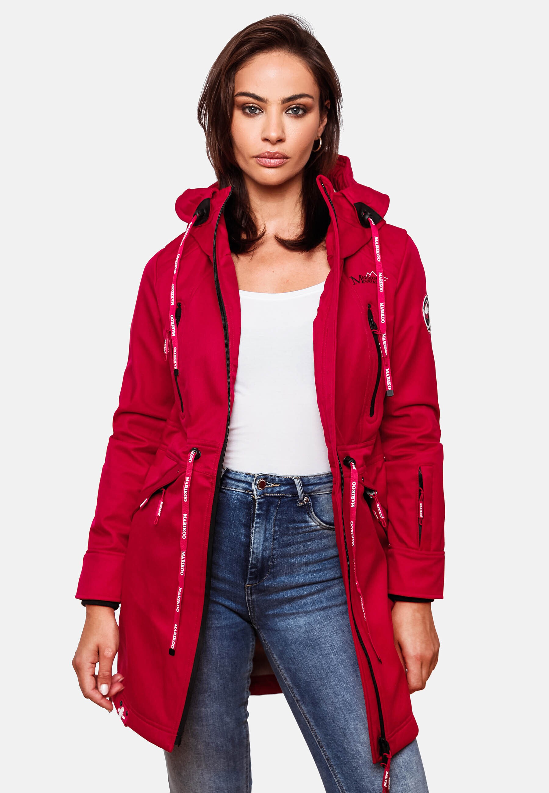 MARIKOO Damen Softshelljacke Funktionsjacke mit warmen Teddyfleece & Kapuze Racquellee