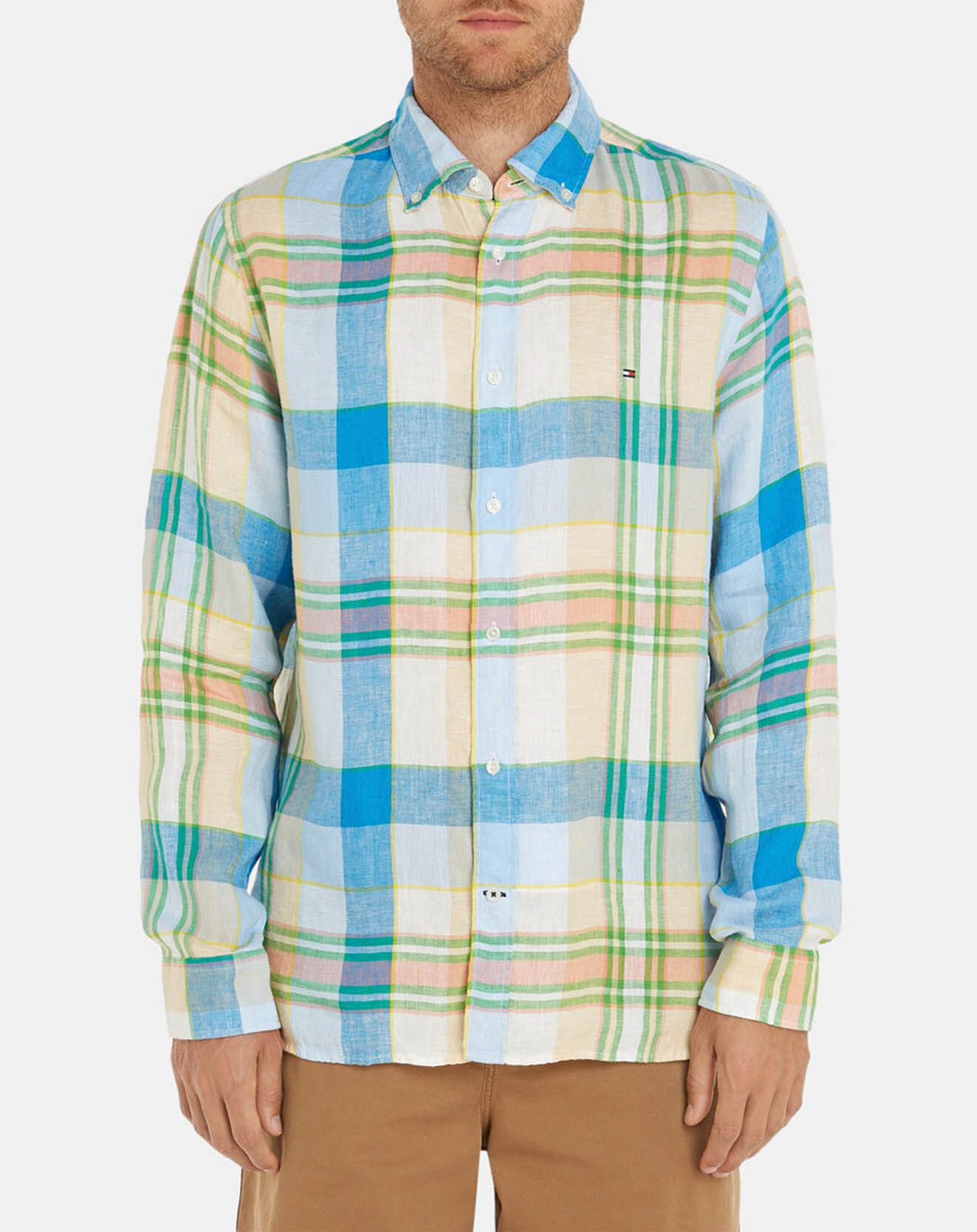 Tommy Hilfiger Chemise droite 100% Lin à carreaux multicolore