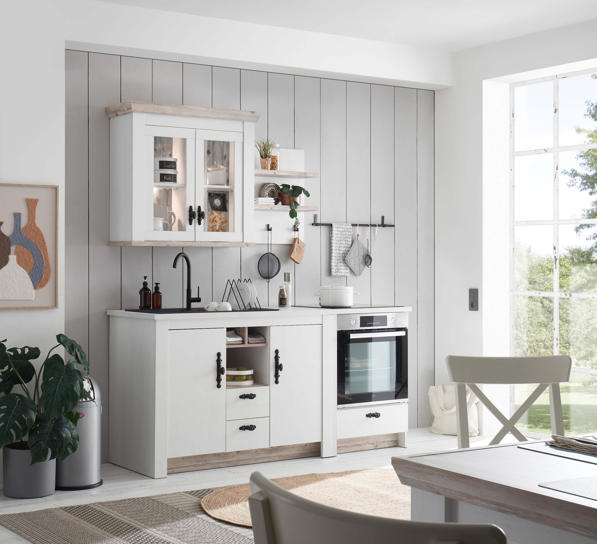 Home affaire Herdumbauschrank »Florenz, Küchenschrank in Pinie Weiss« mit verschnörkeltem Metallgriff, im Landhausstil, Arbeitshöhe 92 cm