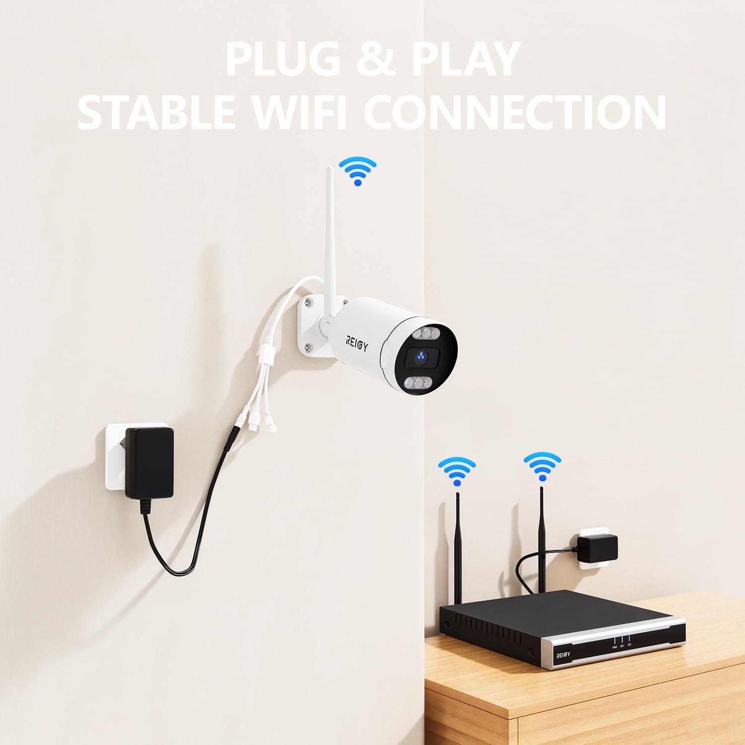 REIGY 5MP WLAN Überwachungskamera Set Aussen mit 1TB Festplatte, 16CH WiFi NVR Überwachungssystem +4x1920P Kamera, Zwei-Wege-Audio Bewegungserkennung Farbige Nachtsicht