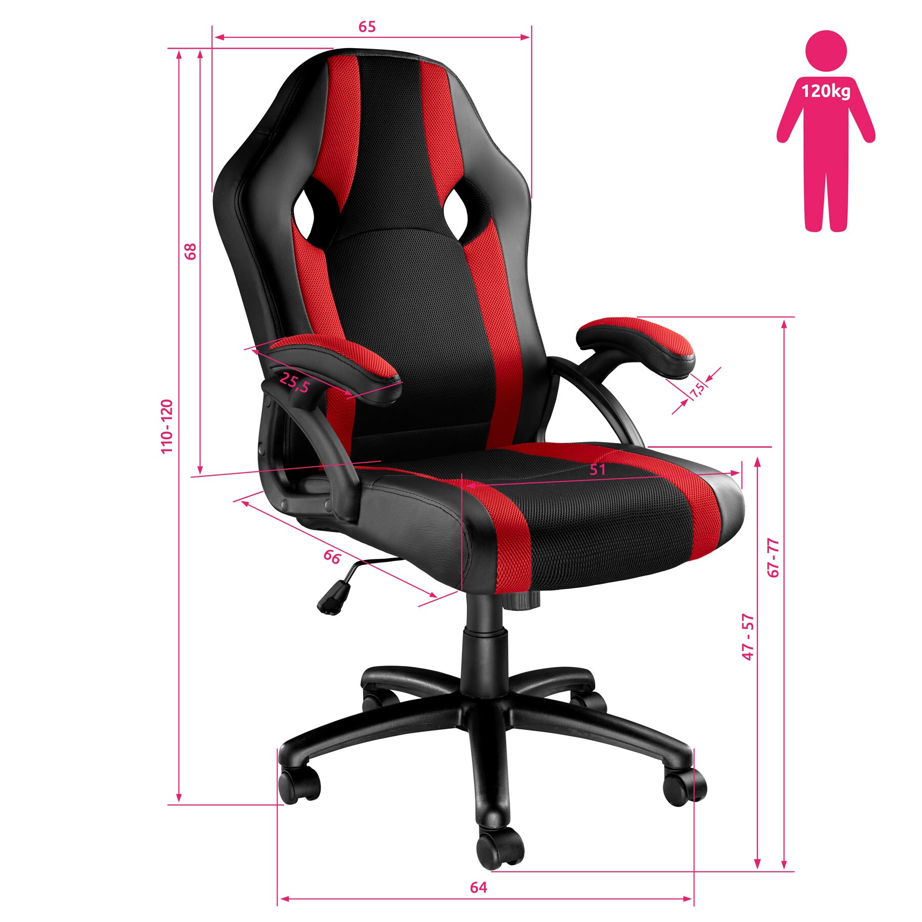tectake® Bürostuhl, ergonomische Form, Kunstlederbezug mit Mesh-Gewebe, Belastbarkeit 120 kg