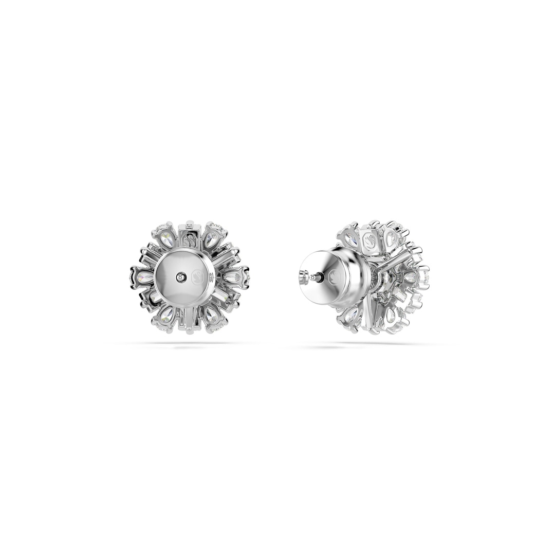 Swarovski Idyllia Ohrstecker, Verschiedene Schliffe, Schneeflocke, Weiss, Rhodiniert