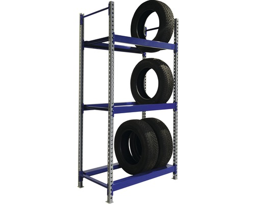 Industrieel bandenrek 196 x 100 x 60 cm, 3 legborden, draagvermogen 1280 kg, blauw/grijs