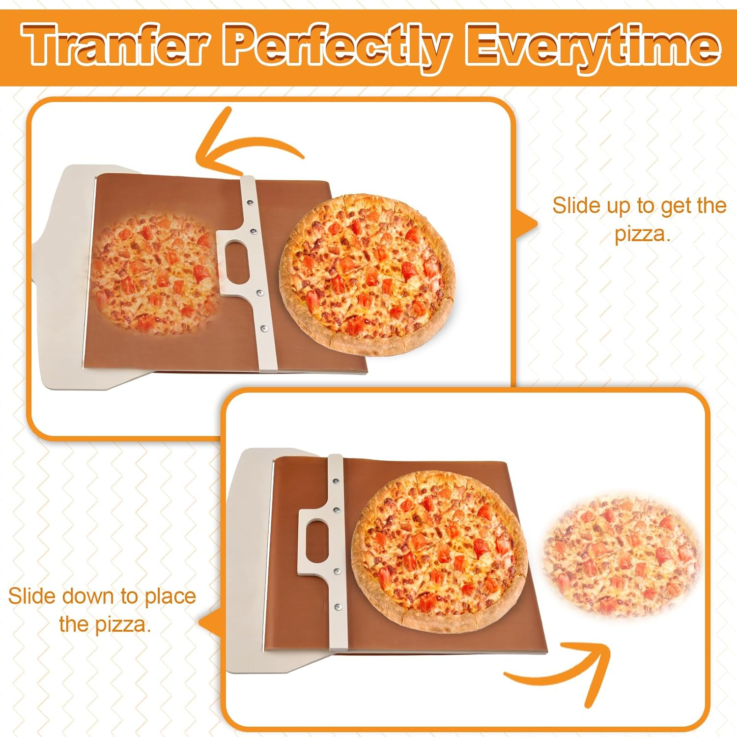 (55x35cm) Pizza Schieber Teig Slider Küchen Brett Pizzaschaufel mit Griff