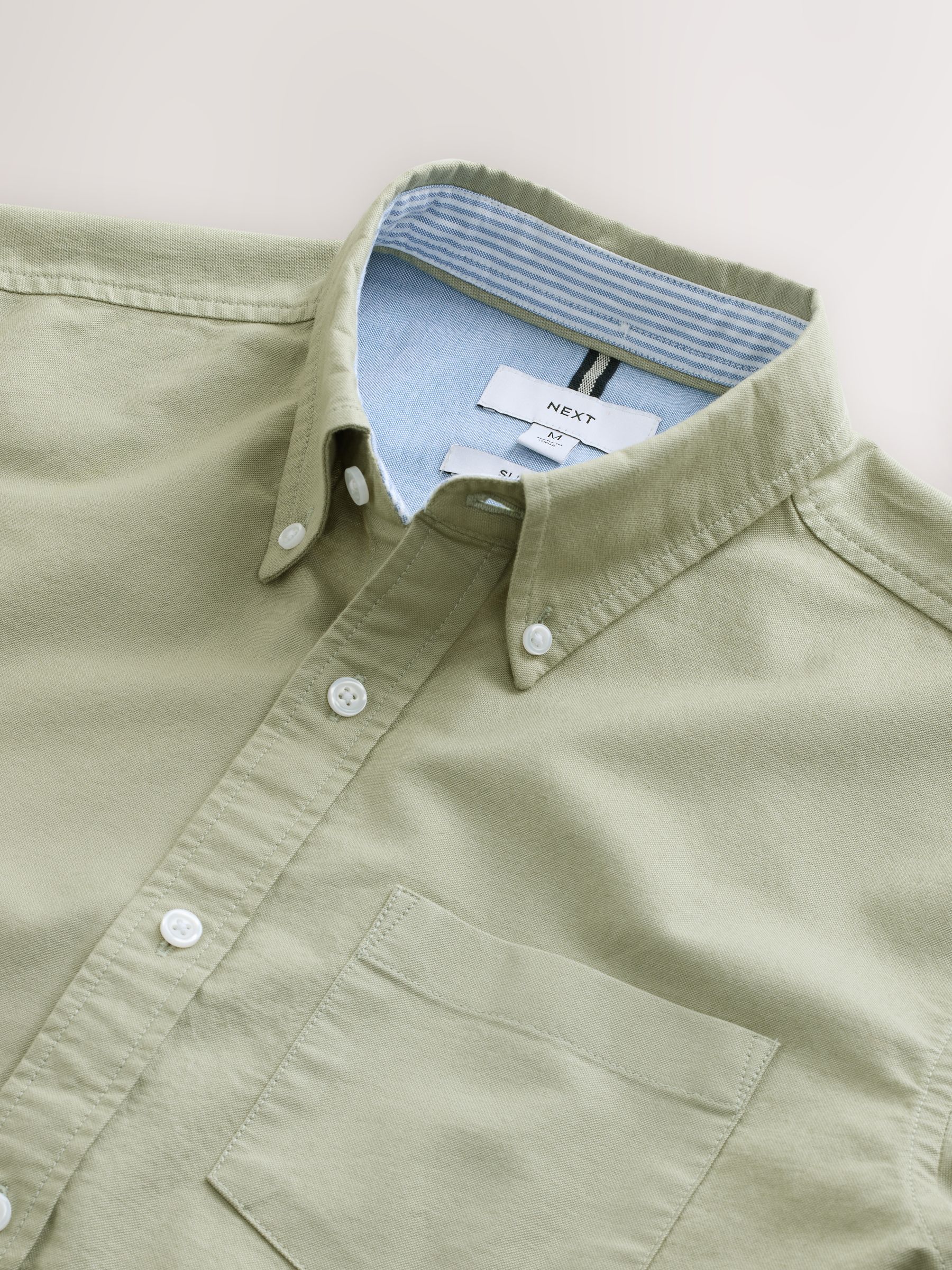 Grijs-groen - Slim Fit - Oxford-hemd met lange mouwen