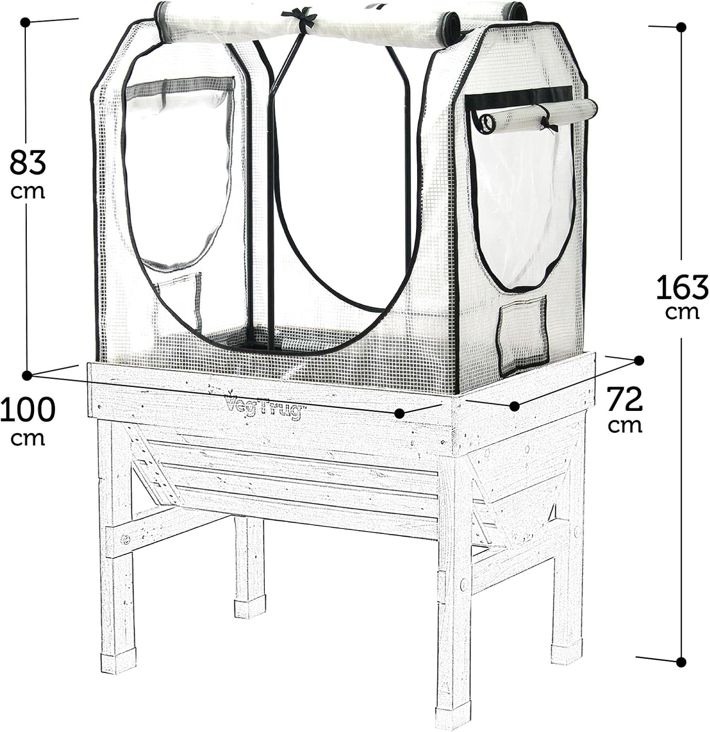VegTrug® Gewächshausaufsatz Classic - Hochbeet Abdeckung mit Micro-Net-Funktion & PE-Folie - Frühbeet Aufsatz für Pflanzkasten - 99,5x72x90 cm