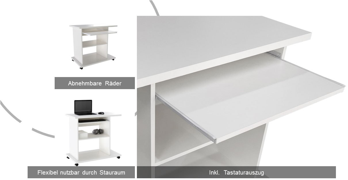 INOSIGN Computertisch »LOKVE, Laptoptisch, Schreibtisch,« rollbar, Tastaturauszug, Towerfach, Druckerfach, Höhe 75 cm