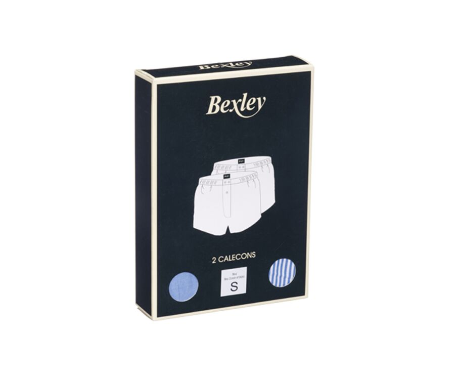 Boîte de 2 caleçons homme Uni Bleu/ Rayé Bleu océan et blanc - ELON