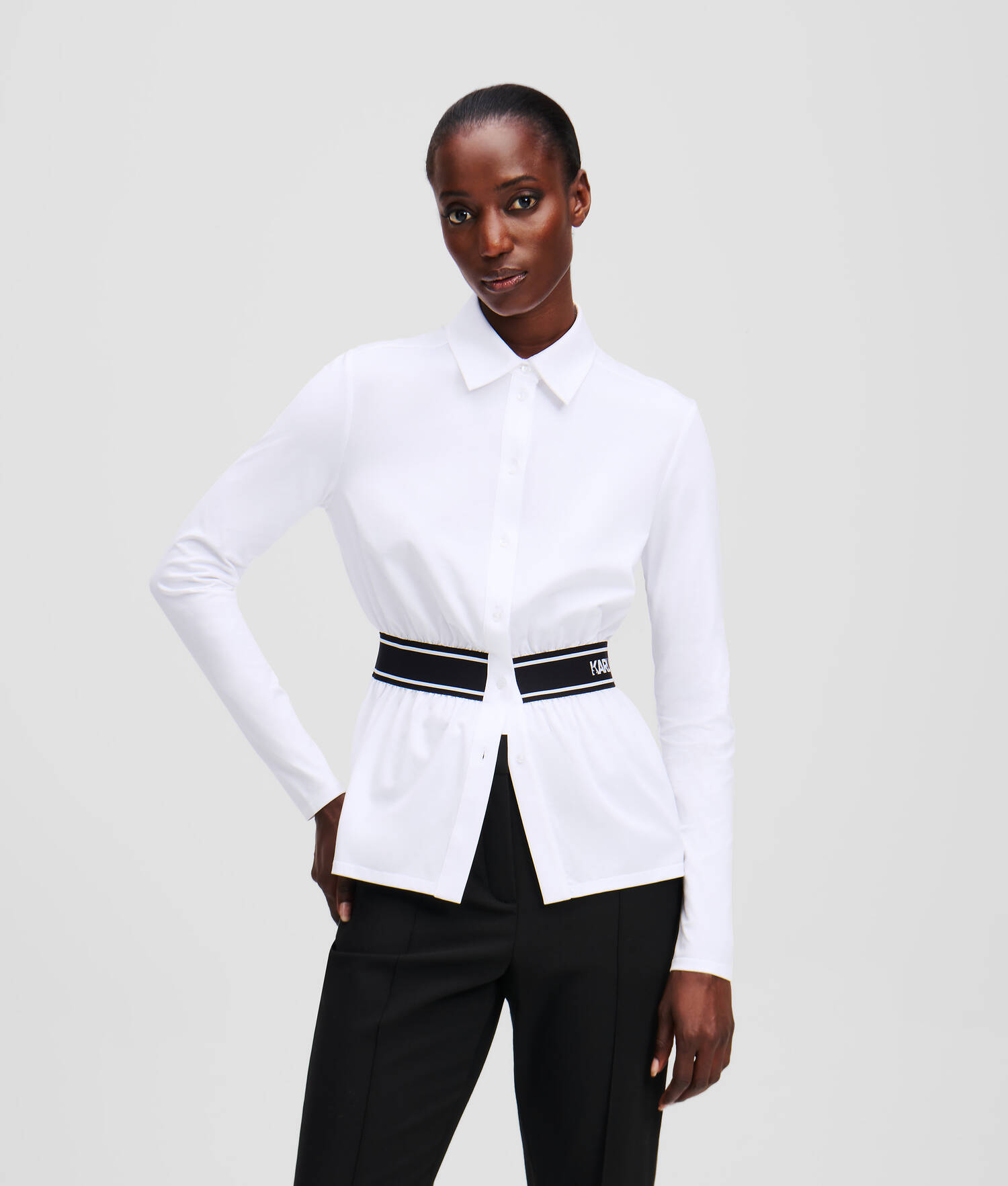 CHEMISE AVEC GALON À LOGO KARL - Blanc