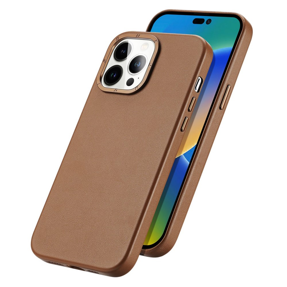iPhone 14 Pro Max MagSafe Hardcase Leder Hülle Back Case - Braun