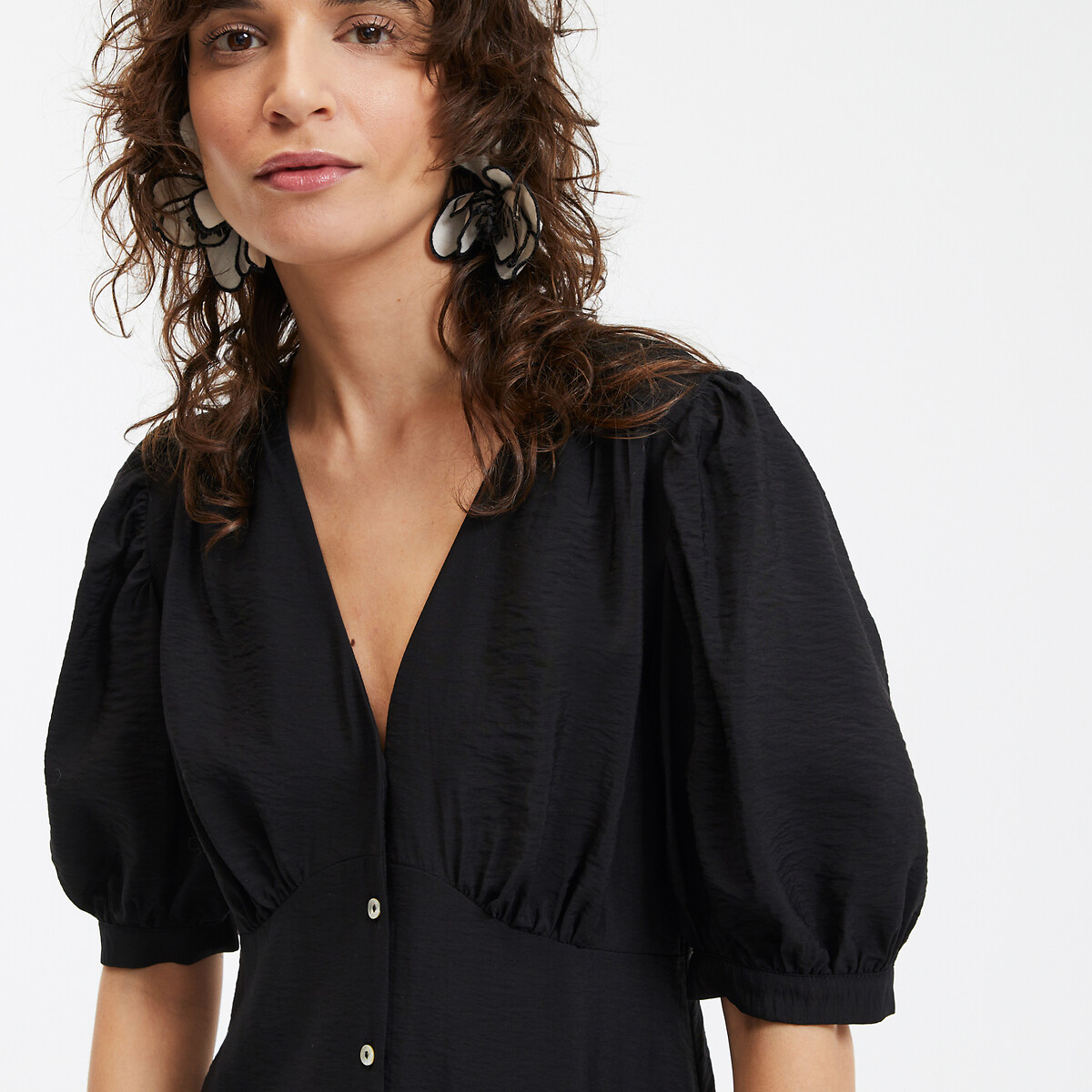 COLEÇÃO LA REDOUTE<br>Vestido longo, decote em V, mangas até o cotovelo