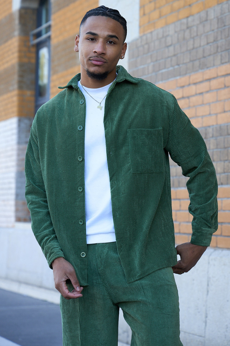 Ensemble chemise + pantalon large vert