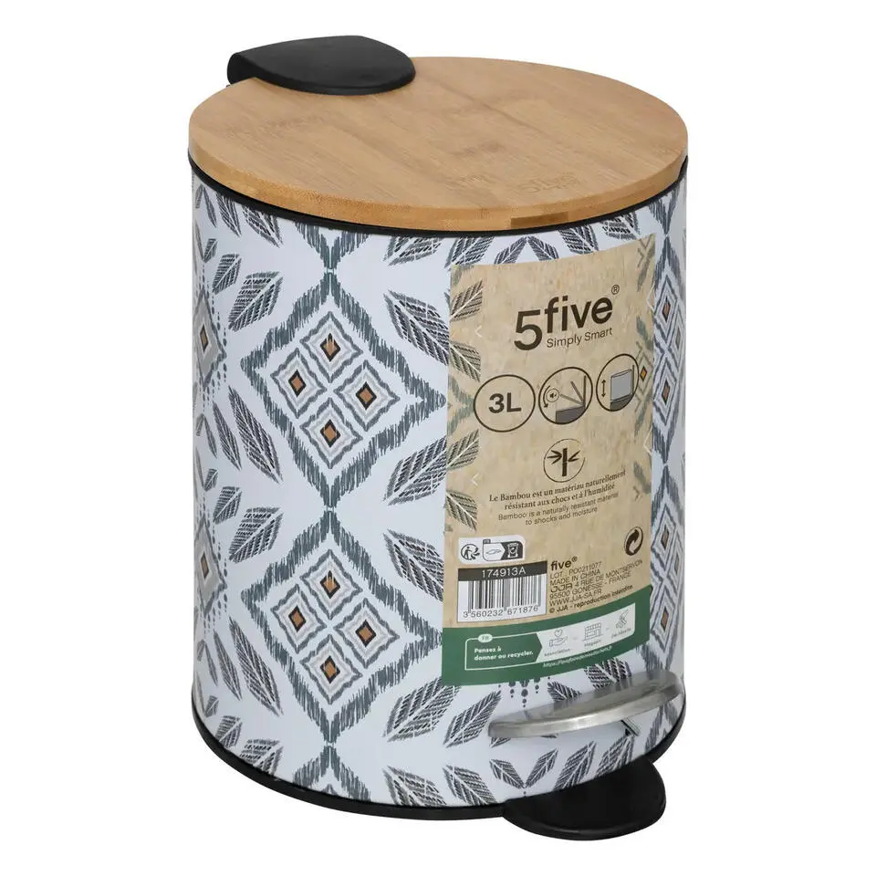 5Five Pedaalemmer Mystic - wit/grijs - 3L - metaal - 17 x 23 cm