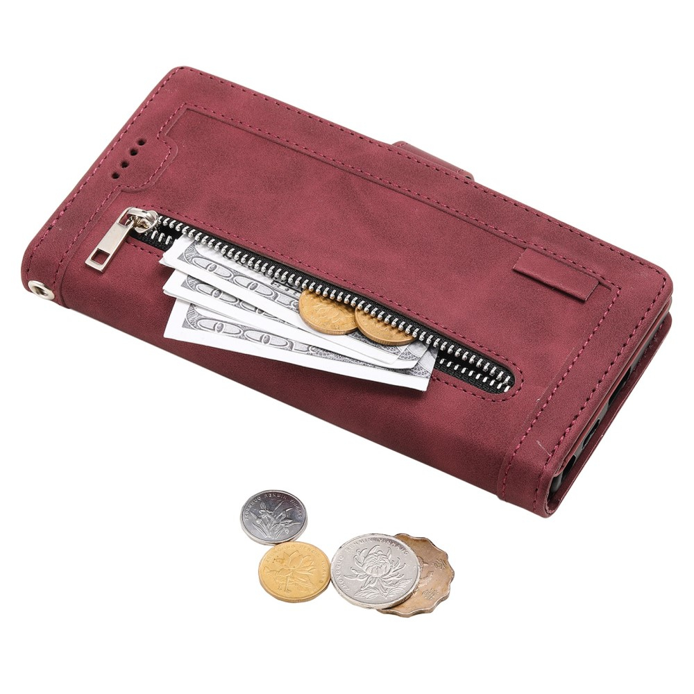 Samsung Galaxy S23 5G Leder Tasche Flip Cover mit Reissverschluss - Dunkelrot