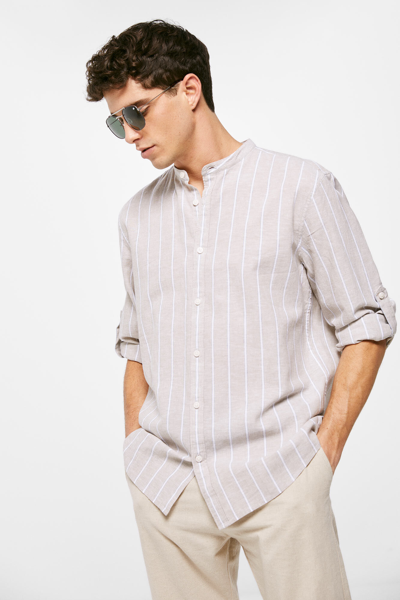 Camisa de linho listrada - marrom