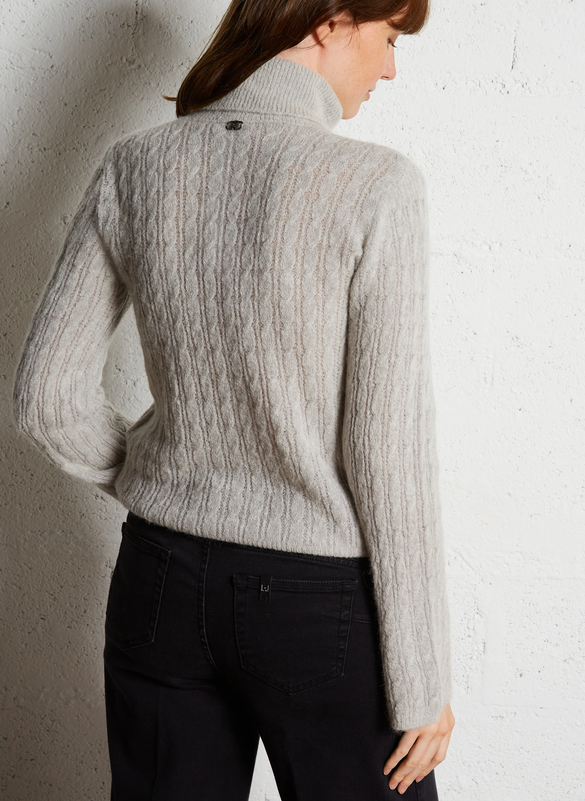Pull col roulé droit en maille | Gris